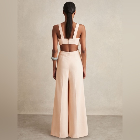 Reiss Dion Wide-Leg Cut-Out Waist Trouser Pant Jumpsuit, Pale Pink, Size 6, NWOT - Picture 2 of 15